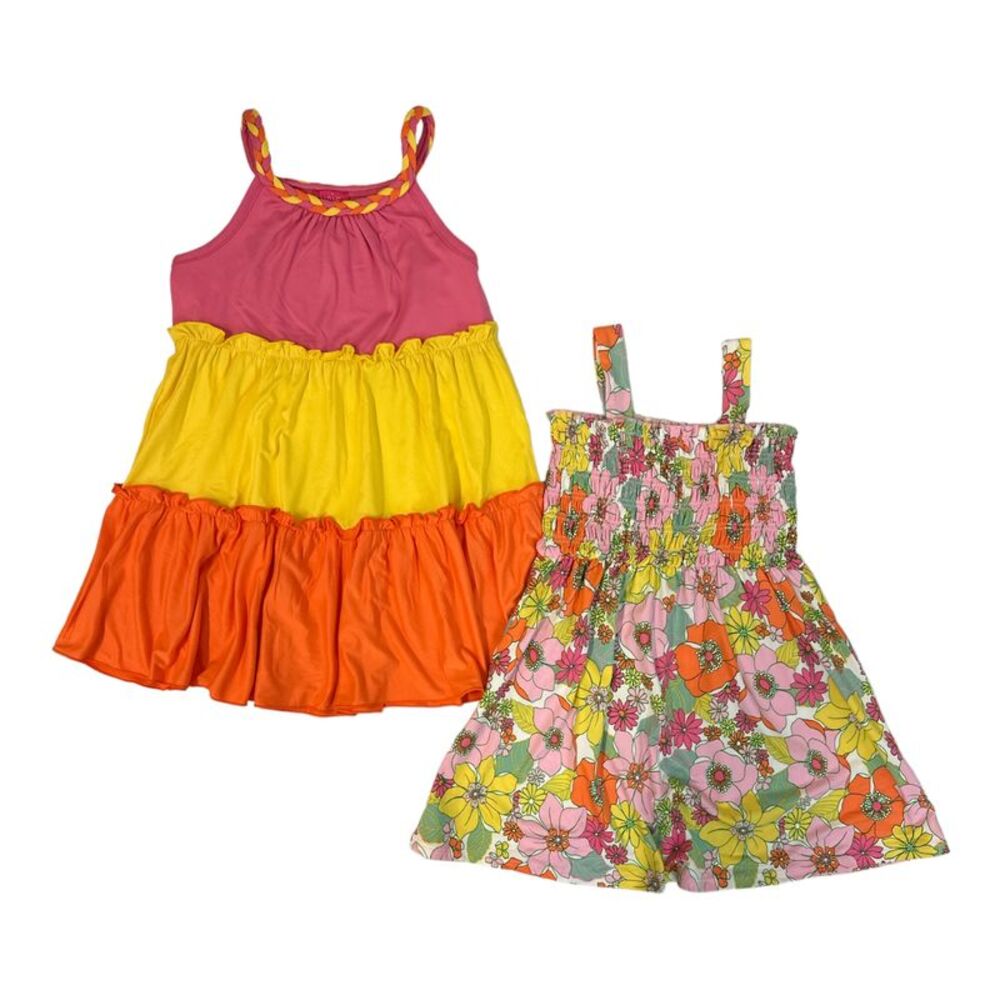 Yellow/Pink - Zunie Girl Girl's 2-Pack Easy Pullover Sleeveless Soft Knit Dresse